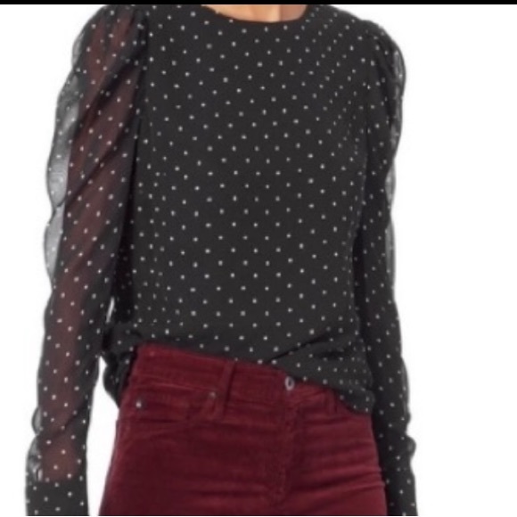 Intermix small puff sleeve silk polka dot - Picture 1 of 10